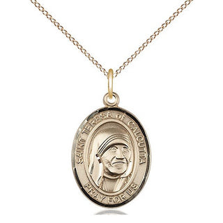 14kt Gold Saint Teresa of Calcutta Medal Engraved Catholic Saint Jewelry