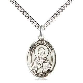 Pewter Saint Athanasius Medal Religious Jewelry Engraved Catholic Saint Jewelry