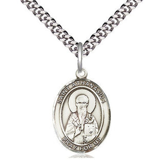 Pewter Saint Athanasius Medal Religious Jewelry Engraved Catholic Saint Jewelry