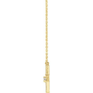 14K Yellow .06 CT Natural Diamond Sideways Cross 18" Necklace