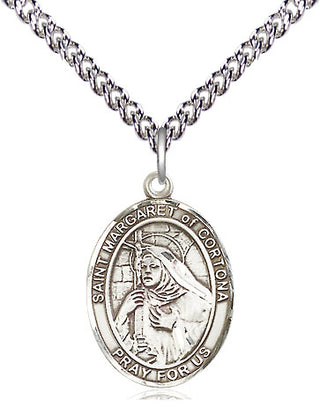 Sterling Silver Saint Margaret of Cortona Medal Religious Jewelry Engraved Catholic Saint Jewelry