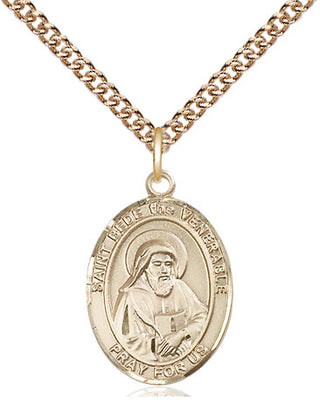 14kt Gold Saint Bede the Venerable Medal Engraved Catholic Saint Jewelry