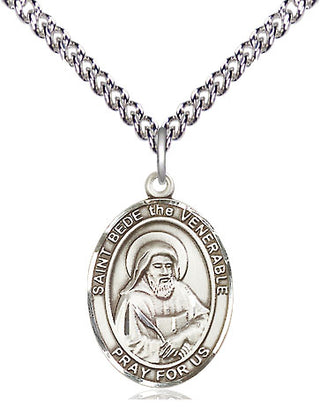 Sterling Silver Saint Bede the Venerable Medal Religious Jewelry Engraved Catholic Saint Jewelry