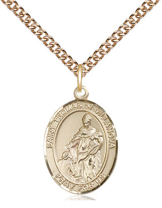 14kt Gold Saint Thomas of Villanova Medal Engraved Catholic Saint Jewelry