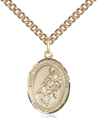 14kt Gold Saint Thomas of Villanova Medal Engraved Catholic Saint Jewelry