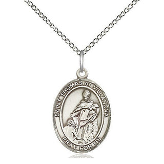 Sterling Silver Saint Thomas of Villanova Medal Religious Jewelry Engraved Catholic Saint Jewelry