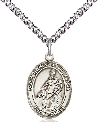 Sterling Silver Saint Thomas of Villanova Medal Religious Jewelry Engraved Catholic Saint Jewelry