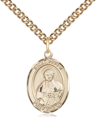 14kt Gold Filled Saint Pius X Medal Religious Jewelry Engraved Catholic Saint Jewelry