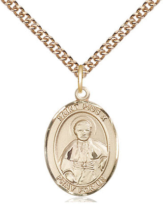 14kt Gold Saint Pius X Medal Engraved Catholic Saint Jewelry