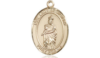 14kt Gold Our Lady of Victory Medal Engraved Catholic Saint Jewelry