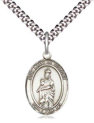Pewter Our Lady of Victory Medal Religious Jewelry Engraved Catholic Saint Jewelry