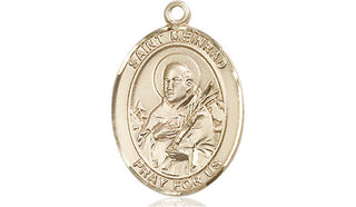 14kt Gold Saint Meinrad of Einsideln Medal Engraved Catholic Saint Jewelry