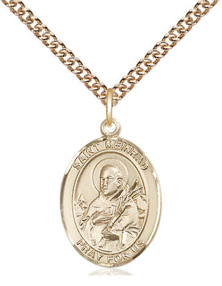 14kt Gold Saint Meinrad of Einsideln Medal Engraved Catholic Saint Jewelry