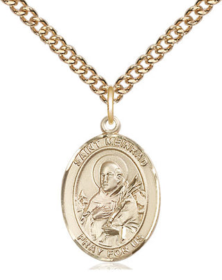 14kt Gold Saint Meinrad of Einsideln Medal Engraved Catholic Saint Jewelry