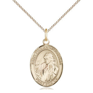 14kt Gold Saint Finnian of Clonard Medal Engraved Catholic Saint Jewelry