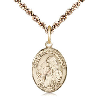 14kt Gold Saint Finnian of Clonard Medal Engraved Catholic Saint Jewelry