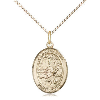 14kt Gold Saint Rosalia Medal Engraved Catholic Saint Jewelry