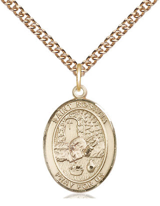 14kt Gold Saint Rosalia Medal Engraved Catholic Saint Jewelry