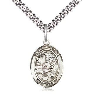 Pewter Saint Rosalia Medal Religious Jewelry Engraved Catholic Saint Jewelry