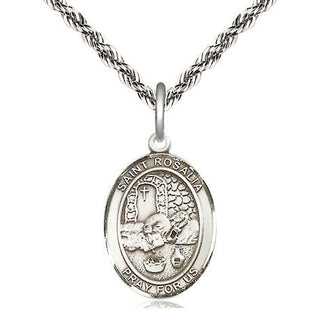 Sterling Silver Saint Rosalia Medal Religious Jewelry Engraved Catholic Saint Jewelry