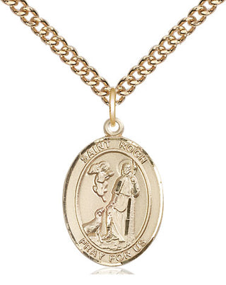 14kt Gold Filled Saint Roch Medal Religious Jewelry Engraved Catholic Saint Jewelry