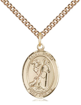 14kt Gold Saint Roch Medal Engraved Catholic Saint Jewelry