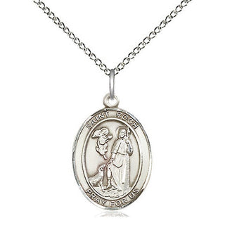 Sterling Silver Saint Roch Medal Religious Jewelry Engraved Catholic Saint Jewelry