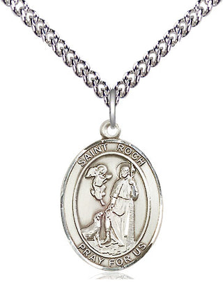Sterling Silver Saint Roch Medal Religious Jewelry Engraved Catholic Saint Jewelry