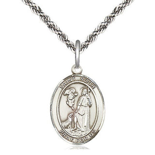 Sterling Silver Saint Roch Medal Religious Jewelry Engraved Catholic Saint Jewelry