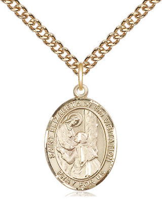 14kt Gold Saint Elizabeth of the Visitation Medal Engraved Catholic Saint Jewelry