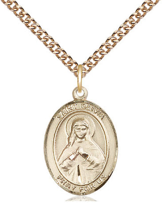 14kt Gold Saint Olivia Medal Engraved Catholic Saint Jewelry