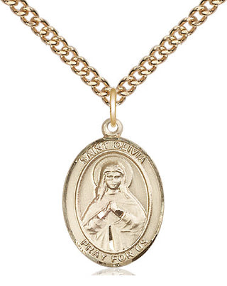 14kt Gold Saint Olivia Medal Engraved Catholic Saint Jewelry
