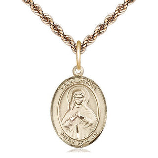 14kt Gold Saint Olivia Medal Engraved Catholic Saint Jewelry