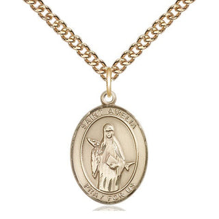14kt Gold Filled Saint Amelia Medal Religious Jewelry Engraved Catholic Saint Jewelry
