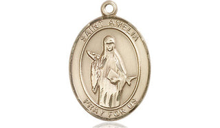 14kt Gold Saint Amelia Medal Engraved Catholic Saint Jewelry