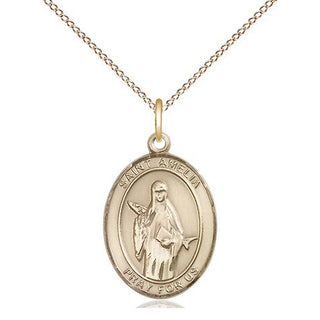 14kt Gold Saint Amelia Medal Engraved Catholic Saint Jewelry