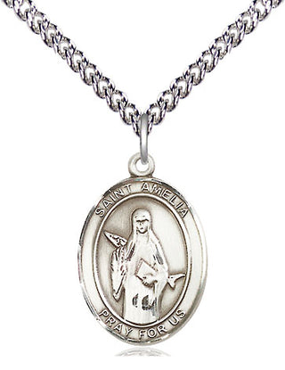 Sterling Silver Saint Amelia Medal Religious Jewelry Engraved Catholic Saint Jewelry