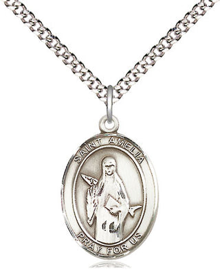 Sterling Silver Saint Amelia Medal Religious Jewelry Engraved Catholic Saint Jewelry