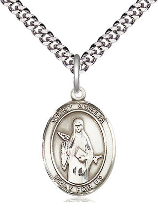 Sterling Silver Saint Amelia Medal Religious Jewelry Engraved Catholic Saint Jewelry