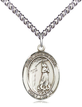 Sterling Silver Saint Zoe of Rome Medal Religious Jewelry Engraved Catholic Saint Jewelry