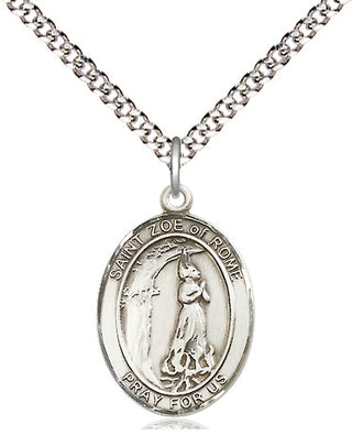 Sterling Silver Saint Zoe of Rome Medal Religious Jewelry Engraved Catholic Saint Jewelry