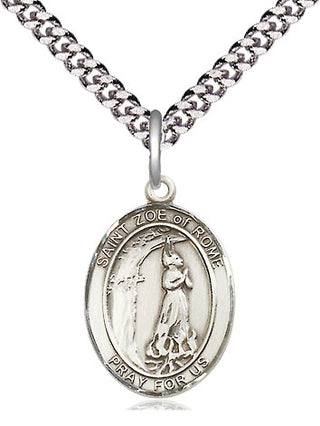 Sterling Silver Saint Zoe of Rome Medal Religious Jewelry Engraved Catholic Saint Jewelry
