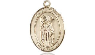 14kt Gold Filled Saint Ronan Medal Engraved Catholic Saint Jewelry