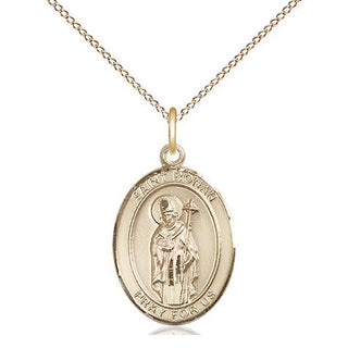 14kt Gold Saint Ronan Medal Engraved Catholic Saint Jewelry