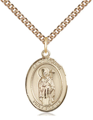 14kt Gold Saint Ronan Medal Engraved Catholic Saint Jewelry