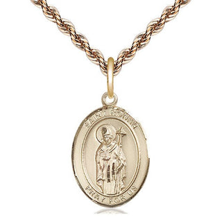 14kt Gold Saint Ronan Medal Engraved Catholic Saint Jewelry