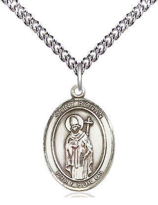 Sterling Silver Saint Ronan Medal Religious Jewelry Engraved Catholic Saint Jewelry
