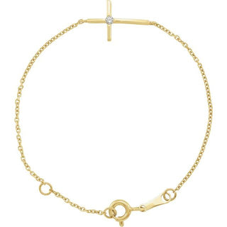 14k Yellow Imitation White Cubic Zirconia Sideways Youth Cross 5 1/2" Bracelet