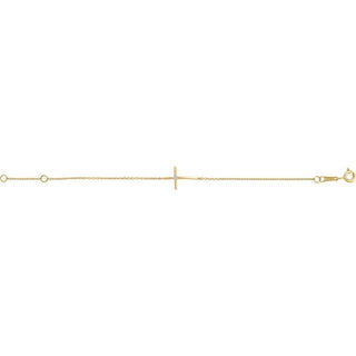 14k Yellow Imitation White Cubic Zirconia Sideways Youth Cross 5 1/2" Bracelet