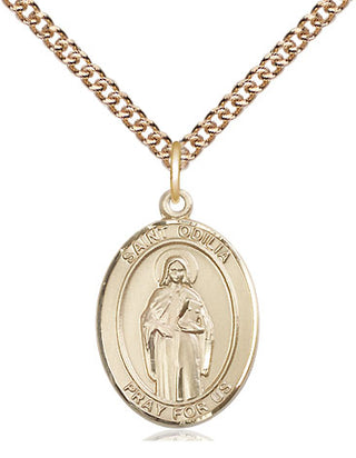 14kt Gold Saint Odilia Medal Engraved Catholic Saint Jewelry
